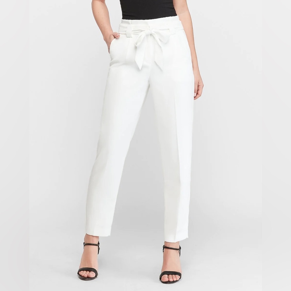 Express High Waisted Paperbag Ankle Linen Blend Pant